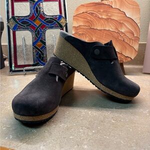 Birkenstock Charcoal Gray Suede Wedge Mules